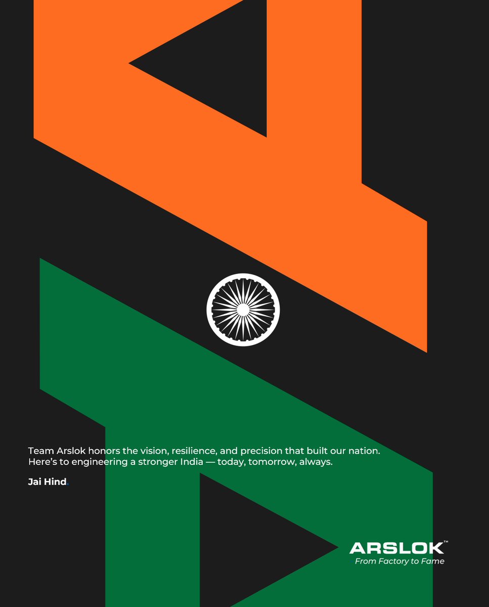 Arslok's tweet photo. Strength in vision.
Power in precision.
Pride in every heartbeat. 🇮🇳

#IndependenceDay #IndiaAt78 #PrideOfIndia #EngineeringExcellence #MakeInIndia #FromFactoryToFame #Arslok #FastenersIndustry #FastenersManufacturer #IndependenceDay2025 #independence #independencedayindia https://t.co/Rn7OCXKDjo