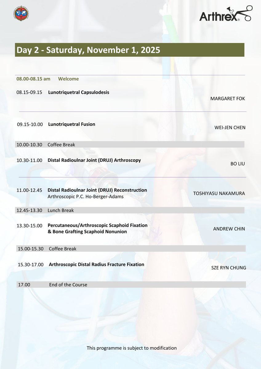SICOTortho's tweet photo. ⏳ 6 weeks to go!

Join the SICOT Wrist Arthroscopy Cadaveric Course in Singapore  on 31 Oct &amp; 1 Nov 2025.

Expert-led lectures + hands-on cadaveric training in state-of-the-art labs.
Secure your place now: https://t.co/JGqjvXX4WI

#WristArthroscopy #Orthopaedics #CadaverLab https://t.co/cTG0Tt66wT