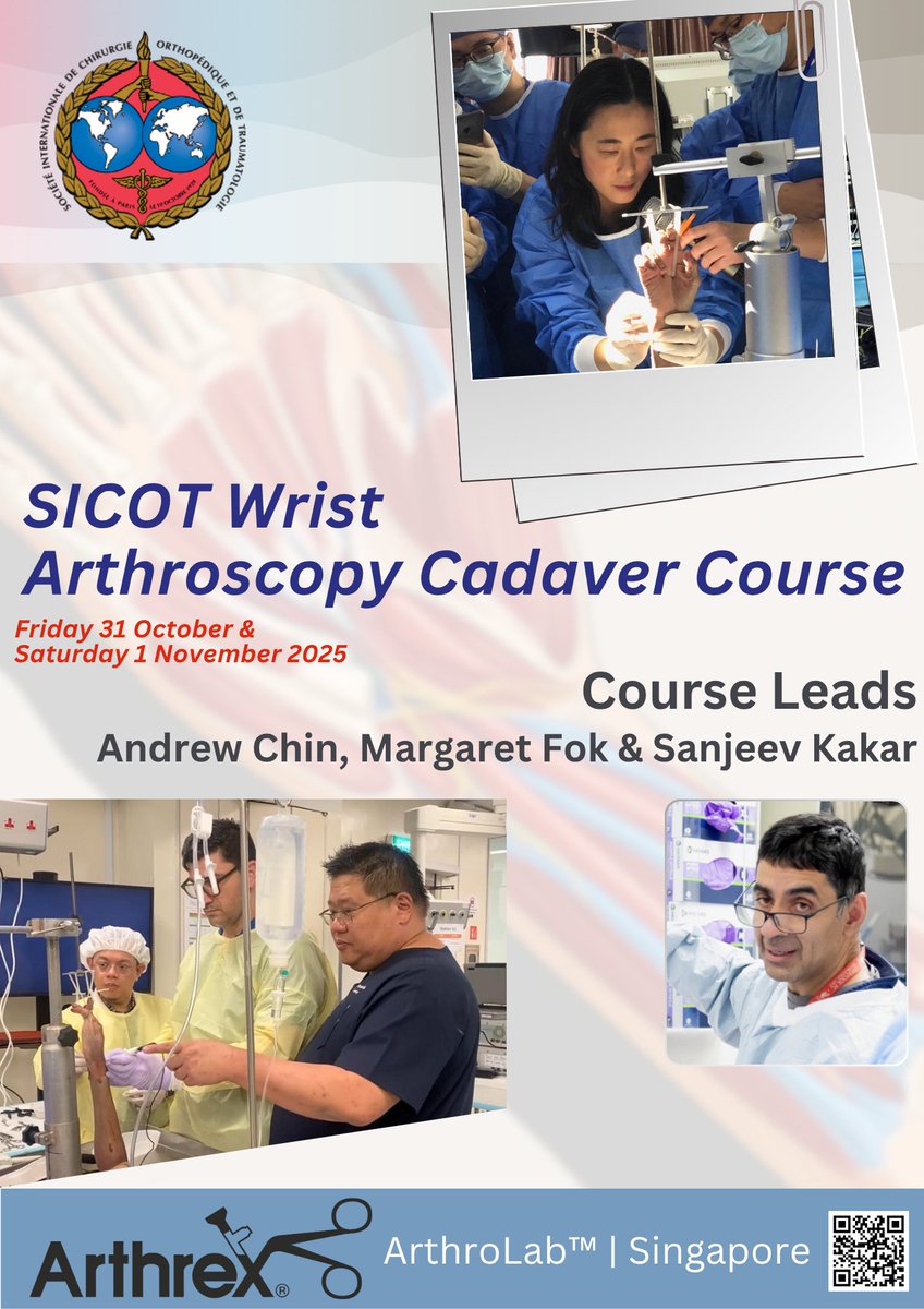 SICOTortho's tweet photo. ⏳ 6 weeks to go!

Join the SICOT Wrist Arthroscopy Cadaveric Course in Singapore  on 31 Oct &amp; 1 Nov 2025.

Expert-led lectures + hands-on cadaveric training in state-of-the-art labs.
Secure your place now: https://t.co/JGqjvXX4WI

#WristArthroscopy #Orthopaedics #CadaverLab https://t.co/cTG0Tt66wT