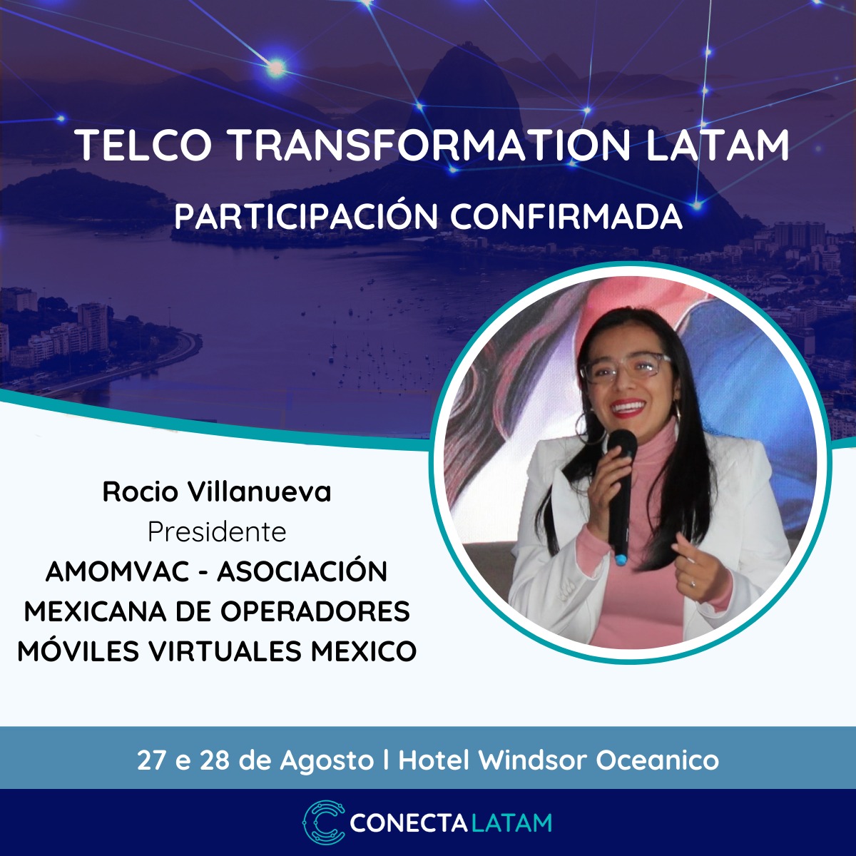 📡 ¡Participación confirmada!
Nuestra presidenta, Rocío Villanueva, representará a #AMOMVAC en Telco Transformation Latam, este 27 y 28 de agosto en Río de Janeiro 🌎.

Impulsamos una industria #OMV más inclusiva y competitiva.

#Telecom #Conectividad