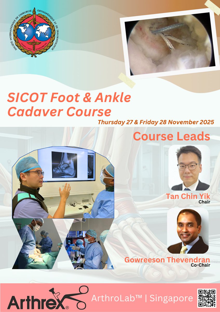 SICOTortho's tweet photo. 🦶 Advance your Foot &amp; Ankle surgery skills!
📍 Singapore | 27–28 Nov 2025

🔹 Expert-led teaching
🔹 Live demos
🔹 Hands-on cadaveric training

Register now: https://t.co/JGqjvXX4WI

#FootAndAnkle #Orthopaedics #CadaverLab https://t.co/lfp8M6IcDt