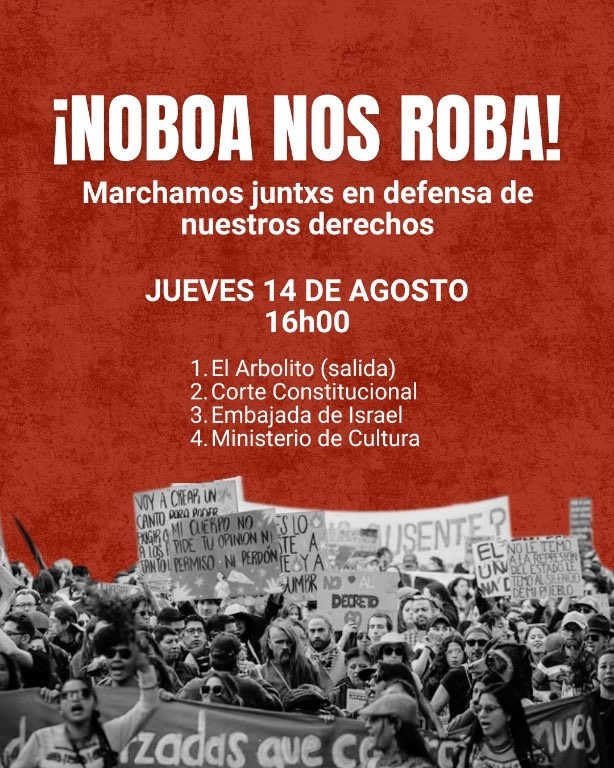 Pedro Bermeo G (@pedrobermeog) on Twitter photo Hoy salimos a la calle
Basta de abusos de <a href="/DanielNoboaOk/">Daniel Noboa Azin</a>: entrega el país al FMI, perdona deudas de su familia, persigue defensores, abandona hospitales, despide trabajadores y quiere tumbarse <a href="/CorteConstEcu/">Corte Constitucional</a>.
16:00, Parque El Arbolito. La dignidad no se negocia!
#LaCorteNoSeToca Hoy salimos a la calle
Basta de abusos de <a href="/DanielNoboaOk/">Daniel Noboa Azin</a>: entrega el país al FMI, perdona deudas de su familia, persigue defensores, abandona hospitales, despide trabajadores y quiere tumbarse <a href="/CorteConstEcu/">Corte Constitucional</a>.
16:00, Parque El Arbolito. La dignidad no se negocia!
#LaCorteNoSeToca
