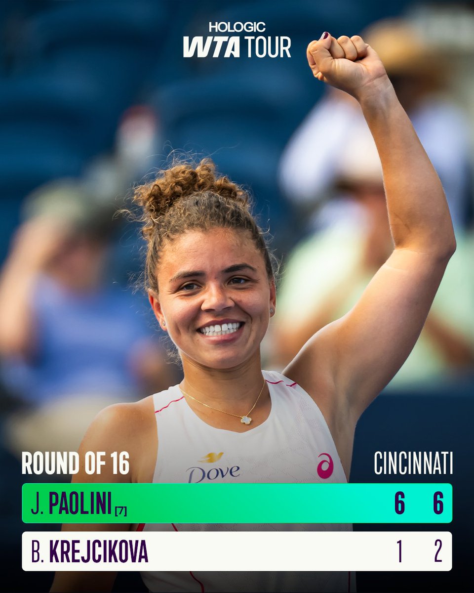 Quarterfinals booked 🎟️

<a href="/JasminePaolini/">Jasmine Paolini</a> defeats Krejcikova in straight sets to advance to the quarterfinals in Cincinnati!

#CincyTennis