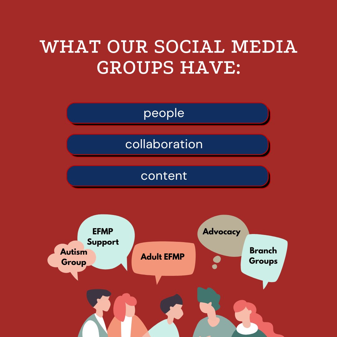 Are you an EFMP family looking for a space to connect with others?  Then feel free to join our FB support groups!  We have so many to choose from.  We have branch specific groups, an Autism group, a general EFMP support group, an adult EFMP group, and base specific groups!