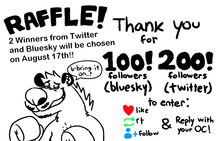 Wanna get in the ring with this dumb hyena? Now’s your chance! It’s RAFFLE TIME! (both here and other site)

To join:
-like rt &amp; follow!
-reply with a ref sheet of your OC you’d like odin to fight!

Raffle ENDS on AUGUST 17 

(Even if you dont have a boxing oc you can still join)