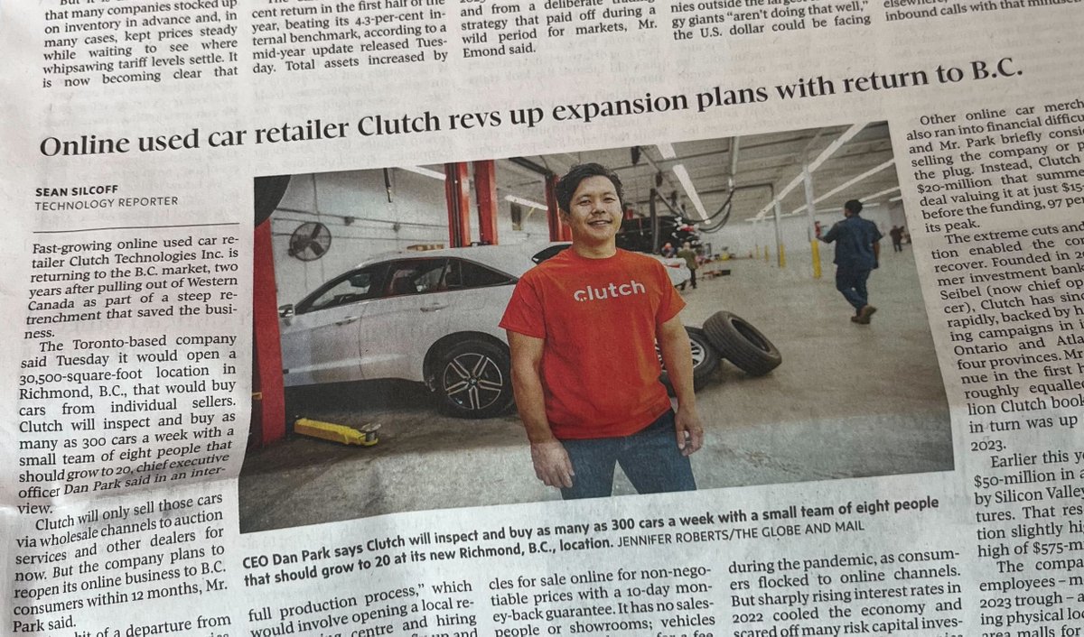 clutchcanada's tweet photo. Our new 30,000 sq. ft. Richmond facility is Clutch’s West Coast hub where we're fuelling reconditioning, logistics &amp; our 210-point inspection.

We’re hiring up to 1,000 people &amp; gearing up to bring our buying experience to B.C. soon.

Learn more here: https://t.co/GFuJ7f3b3C https://t.co/ypOalCbGNw