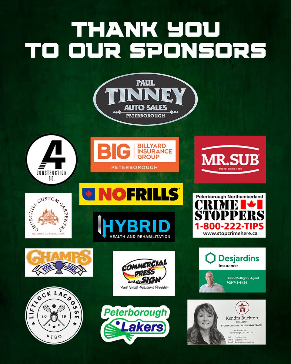 Your 2025 Paul Tinney Auto Sales Peterborough Jr. C Lakers! Thank you for an amazing season and a huge THANK YOU to our team sponsor, game day sponsors, BIG Player of the Week sponsor, Player of the Game sponsor, food and water sponsors, and so many more.