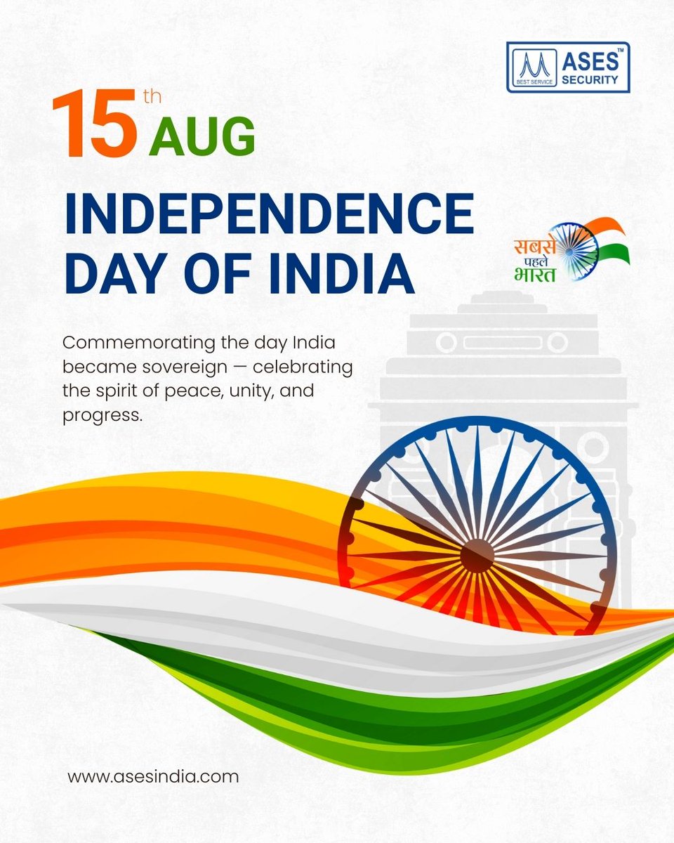 ASESINDIAs's tweet photo. Freedom is our greatest treasure, unity is our biggest strength. 

Wishing everyone a Happy Independence Day!

 #ProudIndian #IndependenceDay #ASESSecurity https://t.co/S0vPnRib2m