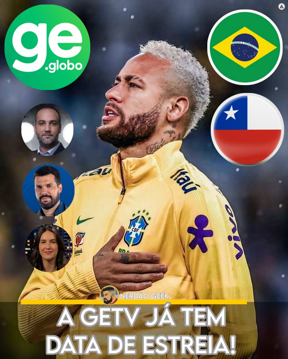 NerdaoGeek's tweet image. 🗓 A #GETV vai estrear, np youtube, dia 4/9 com a transmissão do jogo entre Brasil x Chile, pela penúltima rodada das eliminatórias para a Copa do Mundo e terá a narração de Jorge Iggor e a nova  equipe de transmissão com Bruno Formiga e Mariana Spinelli!

Neymar pode voltar!