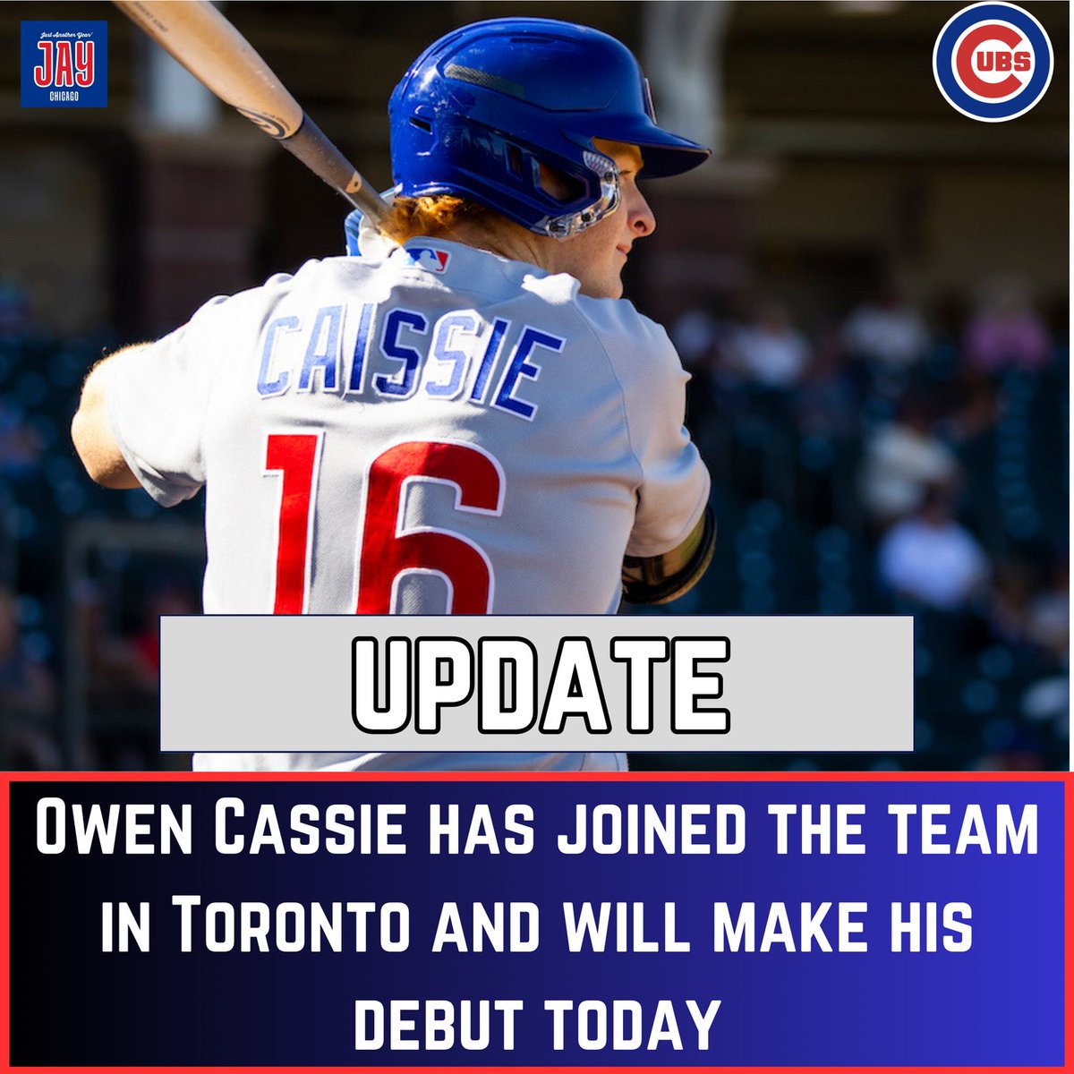 UPDATE: Per the Chicago Cubs, Owen Caissie has been recalled as Miguel Amaya head back to the IL ( 10-day get well soon!). 

Canadian born, Caissie, will make his big league debut in Toronto, batting 5th as the DH in today’s lineup. Seiya Suzuki will get the day off.