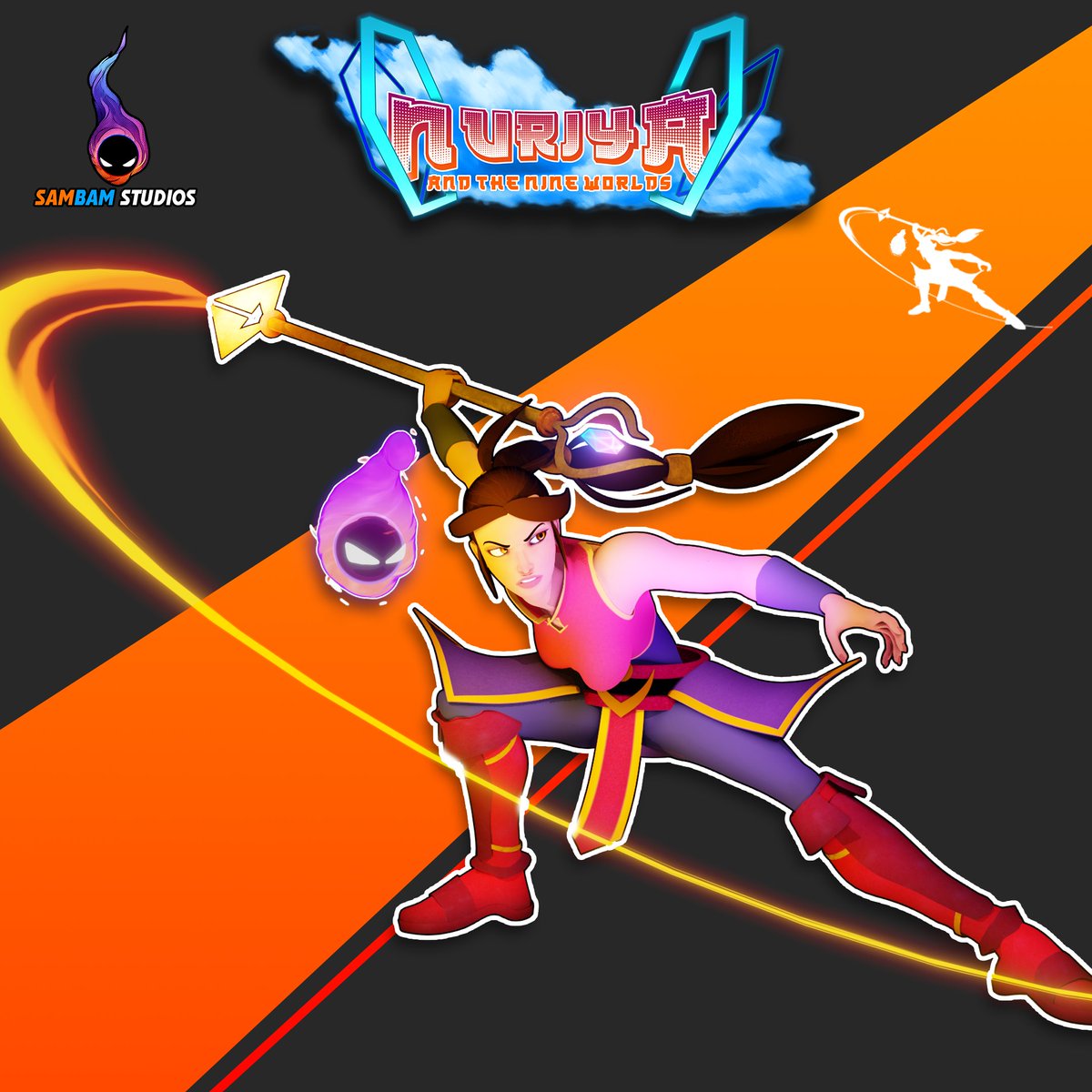 sambamprods's tweet image. Here&apos;s Nuriya. The new main character of my new web series, Nuriya and the Nine Worlds and her aethereal spirit companion, Siv.