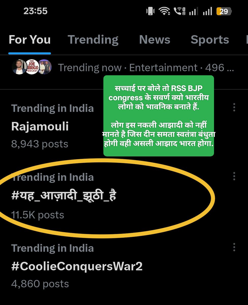 देश की जनता की आवाज आज बुलंद हो रही है।
#यह_आज़ादी_झुठी_है
