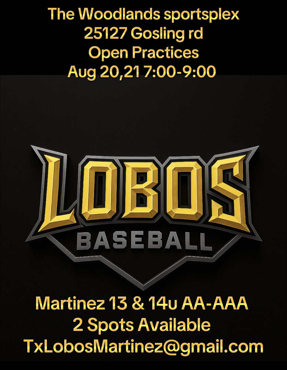 TXLobosBaseball's tweet photo. Having open try outs Next week for 13 &amp; 14 AA-AAA Teams, DM me #houstonselectbaseball @HoustonSelectBB #perfectgame #cypresstx #tomballtx #TheWoodlands https://t.co/nI9YA9oSt9