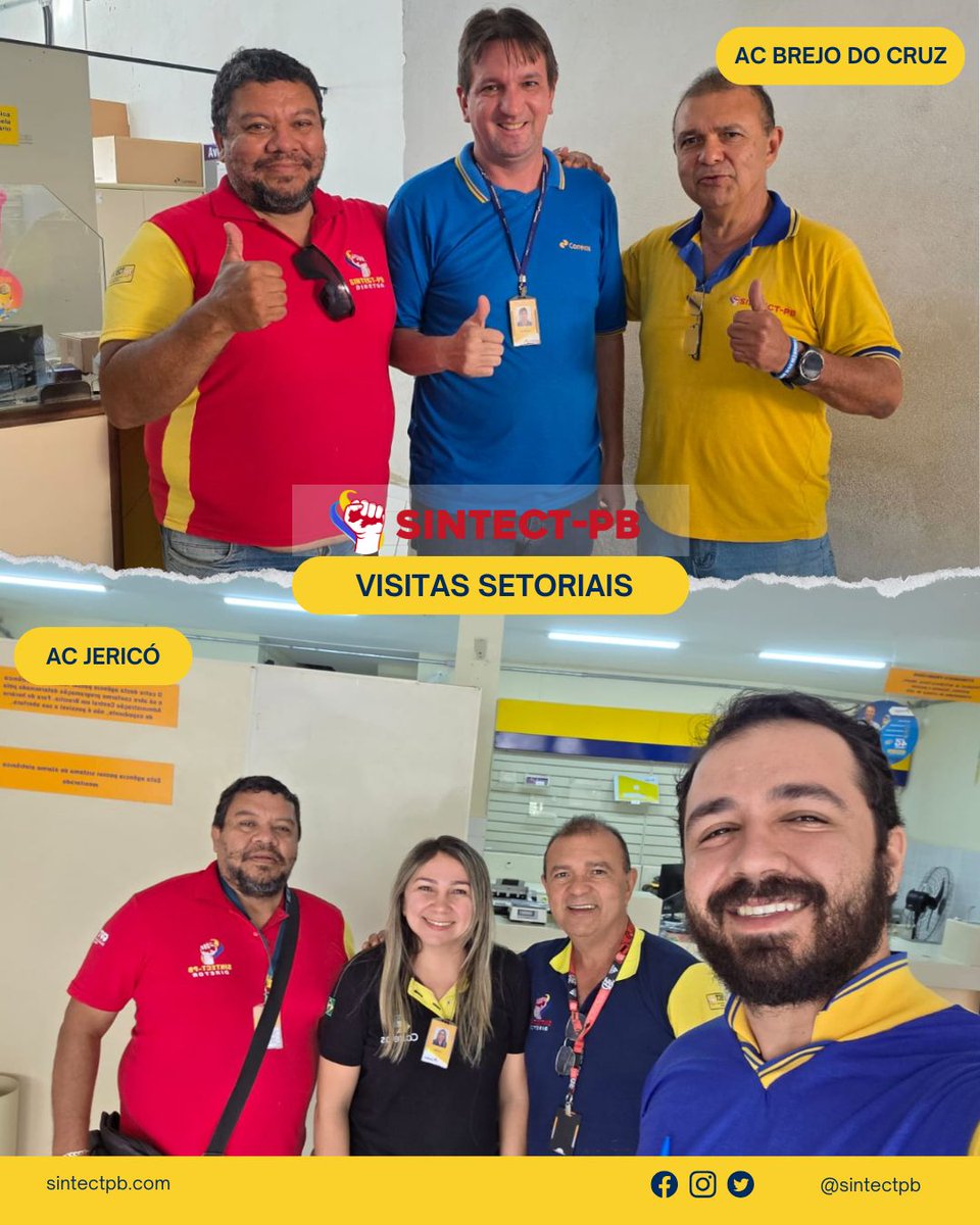 sintectpb's tweet photo. DIREÇÃO DO SINTECT-PB EM AÇÃO!
O SINTECT-PB segue firme na defesa da categoria, visitando unidades para ouvir demandas, esclarecer dúvidas e fortalecer nossa luta por melhores condições de trabalho.
✊ Sindicato forte é sindicato presente!
#SINTECTPB #Correios #LutaSindical https://t.co/jDWBHLqWQG