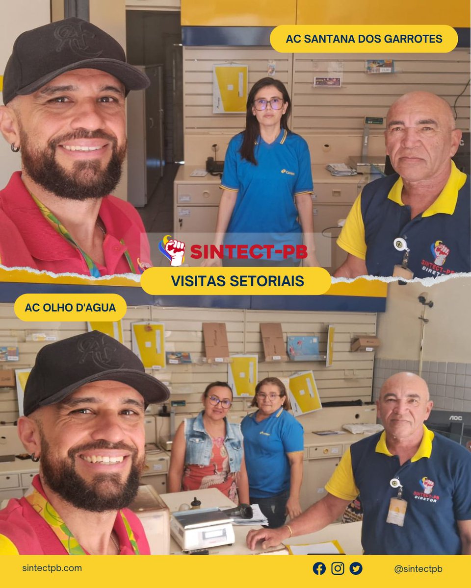 sintectpb's tweet photo. DIREÇÃO DO SINTECT-PB EM AÇÃO!
O SINTECT-PB segue firme na defesa da categoria, visitando unidades para ouvir demandas, esclarecer dúvidas e fortalecer nossa luta por melhores condições de trabalho.
✊ Sindicato forte é sindicato presente!
#SINTECTPB #Correios #LutaSindical https://t.co/jDWBHLqWQG