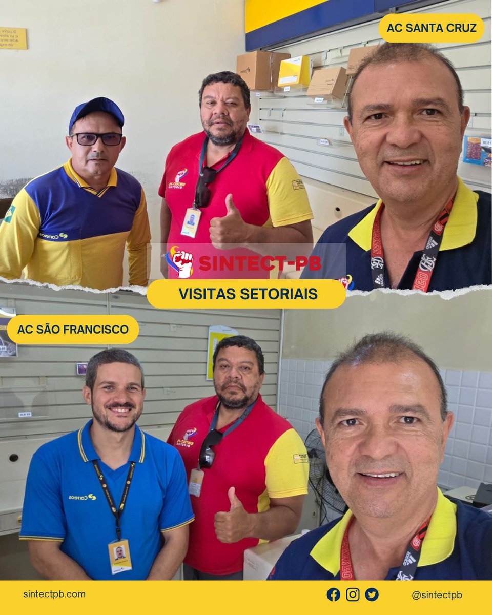sintectpb's tweet photo. DIREÇÃO DO SINTECT-PB EM AÇÃO!
O SINTECT-PB segue firme na defesa da categoria, visitando unidades para ouvir demandas, esclarecer dúvidas e fortalecer nossa luta por melhores condições de trabalho.
✊ Sindicato forte é sindicato presente!
#SINTECTPB #Correios #LutaSindical https://t.co/jDWBHLqWQG