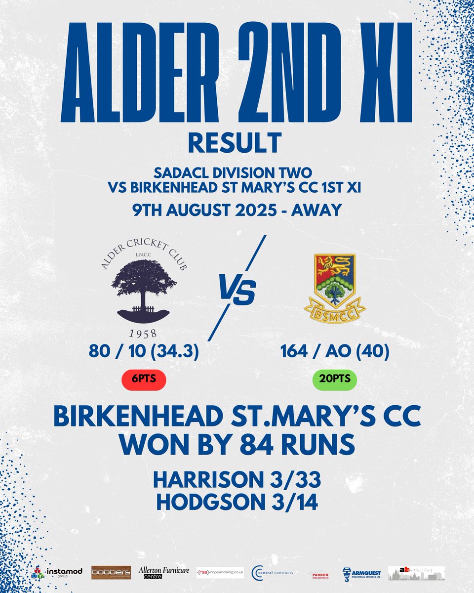 ALDER CC RESULTS - SATURDAY 9TH AUGUST

1st XI - WON vs Goose Green
2nd XI - LOST vs <a href="/BSMCC6/">B.S.M.C.C</a>

Up the Alder!