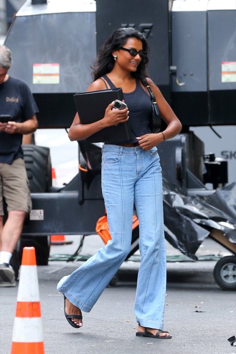Simone Ashley on the set of "The Devil Wears Prada 2"