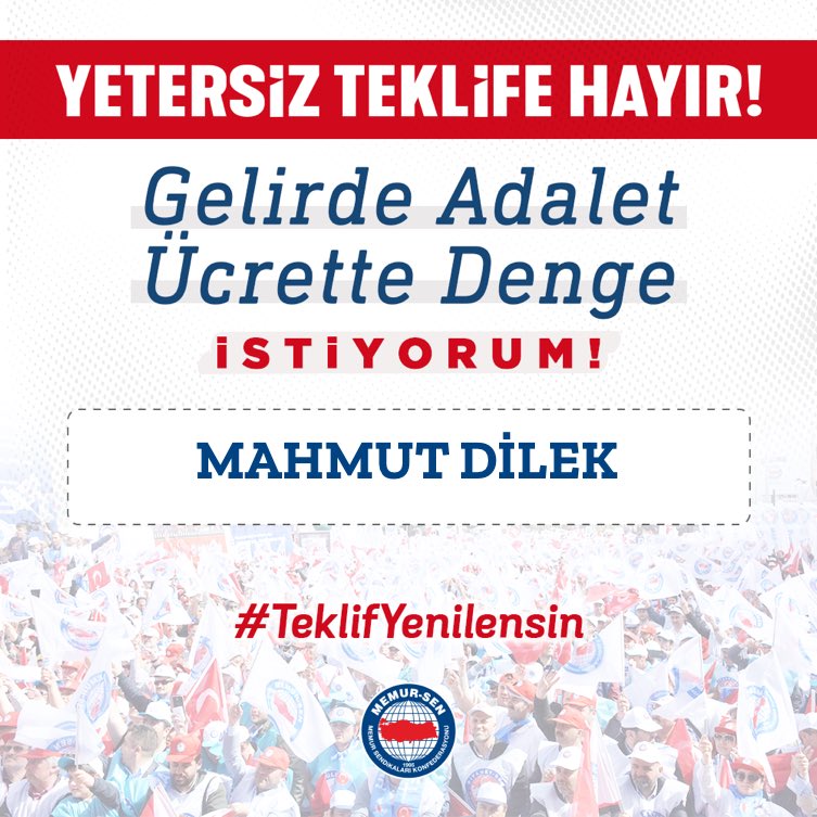 Gelirde adalet, ücrette denge için; 
#teklifyenilensin