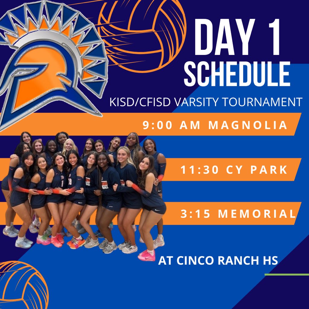SevenLakesVolleyball (@7lakesvbnews) on Twitter photo Excited to compete in the <a href="/kcfvballtourney/">KISD/CFISD Varsity Volleyball Tournament</a> at CInco Ranch HS today! Letโs go, Spartans!! ๐๐งก Excited to compete in the <a href="/kcfvballtourney/">KISD/CFISD Varsity Volleyball Tournament</a> at CInco Ranch HS today! Letโs go, Spartans!! ๐๐งก