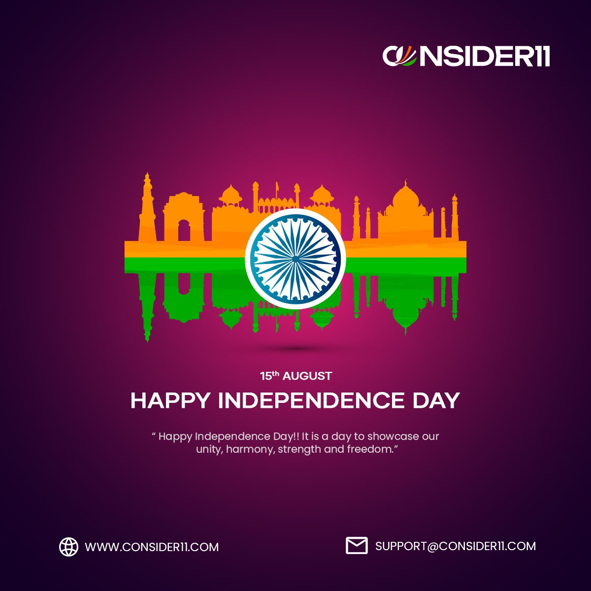 consider11app's tweet photo. 🇮🇳 Freedom isn’t given—it’s earned.
This #IndependenceDay, let’s bring the same fearless energy to the game that our heroes brought to the nation. 💪🏏

⚡ Play Bold. Win Free. Jai Hind!
#IndependenceDay #Consider11 https://t.co/jO1N4L8jTf
