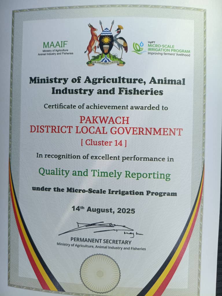 Pakwach District Local Government (@pdlgug) on Twitter photo Cheers! <a href="/pdlgUg/">Pakwach District Local Government</a> has been recognized 4 times by <a href="/MAAIF_Uganda/">MAAIF 🇺🇬</a> for excellent performance under the Micro-scale irrigation program. This was during the Annual Sector Coordination Workshop in Mukono
#bravo team PDLG# Cheers! <a href="/pdlgUg/">Pakwach District Local Government</a> has been recognized 4 times by <a href="/MAAIF_Uganda/">MAAIF 🇺🇬</a> for excellent performance under the Micro-scale irrigation program. This was during the Annual Sector Coordination Workshop in Mukono
#bravo team PDLG#