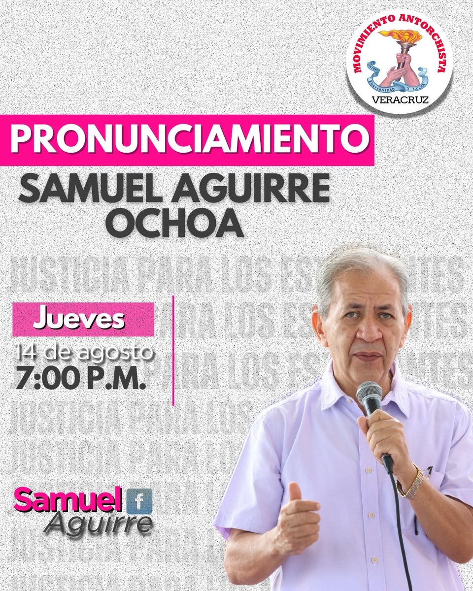 🔴📢Hoy es jueves de pronunciamiento del Ing. Samuel Aguirre Ochoa, no se pierdan la transmisión en vivo a través de su página de Facebook: Samuel Aguirre