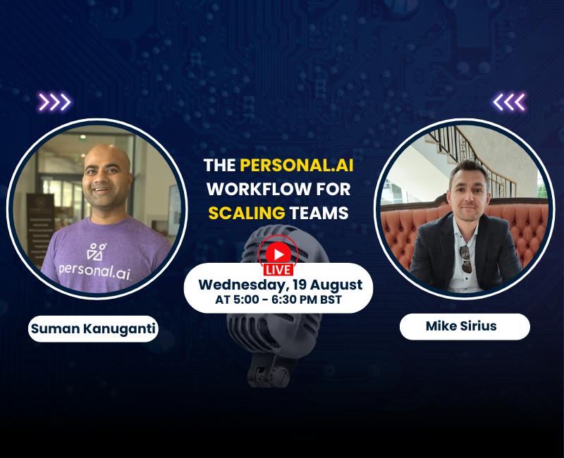 Personal AI (@personalai_) on Twitter photo The fastest-growing teams in 2025 are multiplying the impact of the talent they already have.
Our founder and CEO, <a href="/SumanPersonalAI/">Suman Kanuganti</a>, will be live on August 19th to share how teams are using Personal AI to capture, scale, and protect their best knowledge.
If your team is losing The fastest-growing teams in 2025 are multiplying the impact of the talent they already have.
Our founder and CEO, <a href="/SumanPersonalAI/">Suman Kanuganti</a>, will be live on August 19th to share how teams are using Personal AI to capture, scale, and protect their best knowledge.
If your team is losing