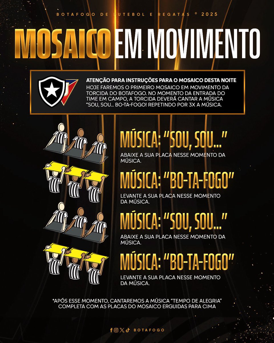 Botafogo's tweet photo. ⚠️ ATENÇÃO, FOGÃO! ⚠️

Teremos uma linda festa no Niltão nesta noite de Libertadores e contamos com o apoio de todos os escolhidos. 🏟️

Entrem cedo e sigam as instruções para a realização do mosaico em movimento. 🤩🔥 #VamosBOTAFOGO https://t.co/D55dKk1OEG