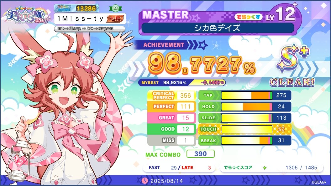 Today on maimai: I did a triple meme.
- Song itself is a meme 🦌
- WYSI 🖥️👈
- 1 Miss-ty'd 😫