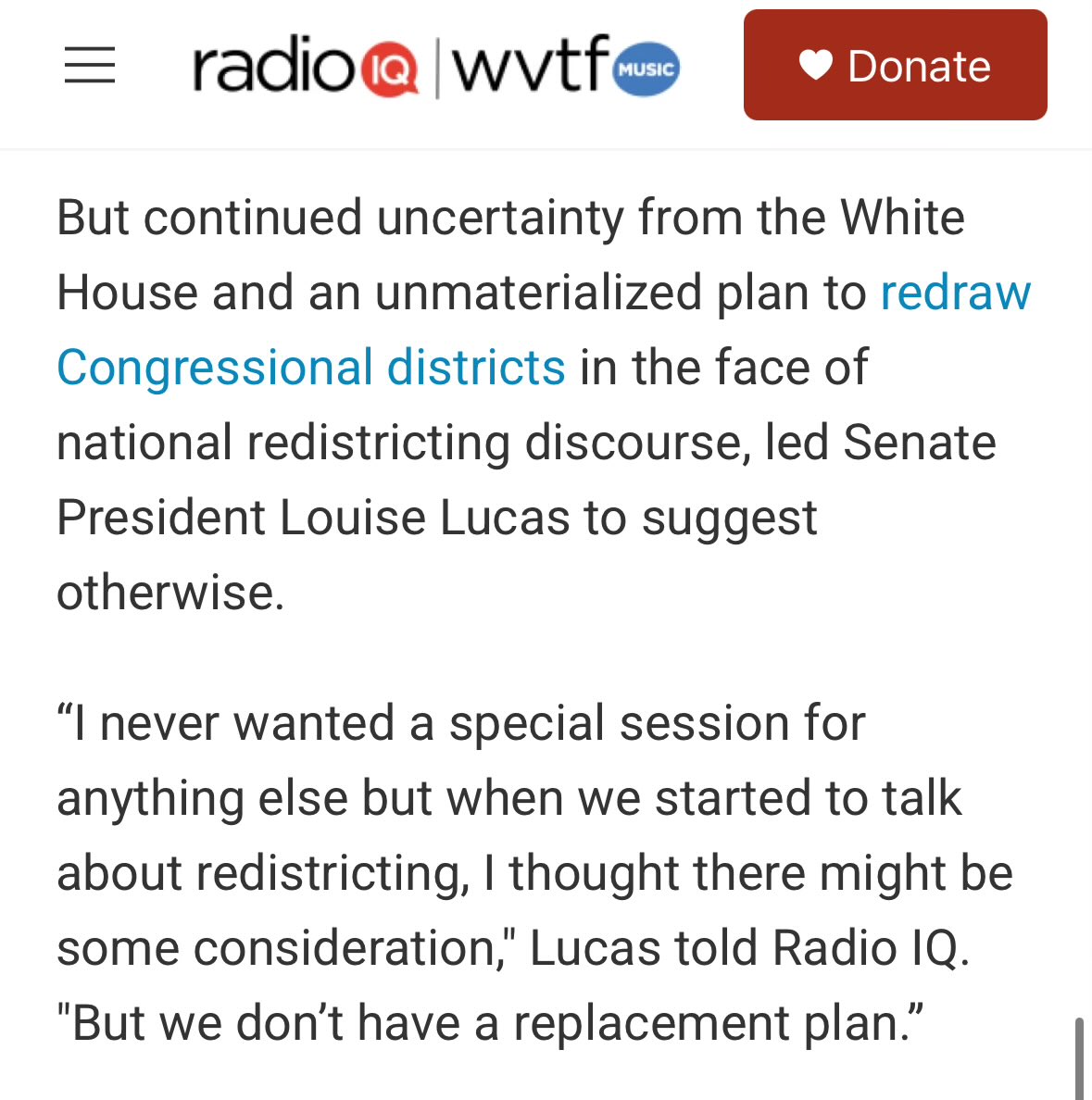 Also, #valeg special session ahead of 2026 is likely dead after <a href="/SenLouiseLucas/">L. Louise Lucas</a> said no plan to address Virginia’s #redistricting process materialized. 

Full story👉 wvtf.org/news/2025-08-1…