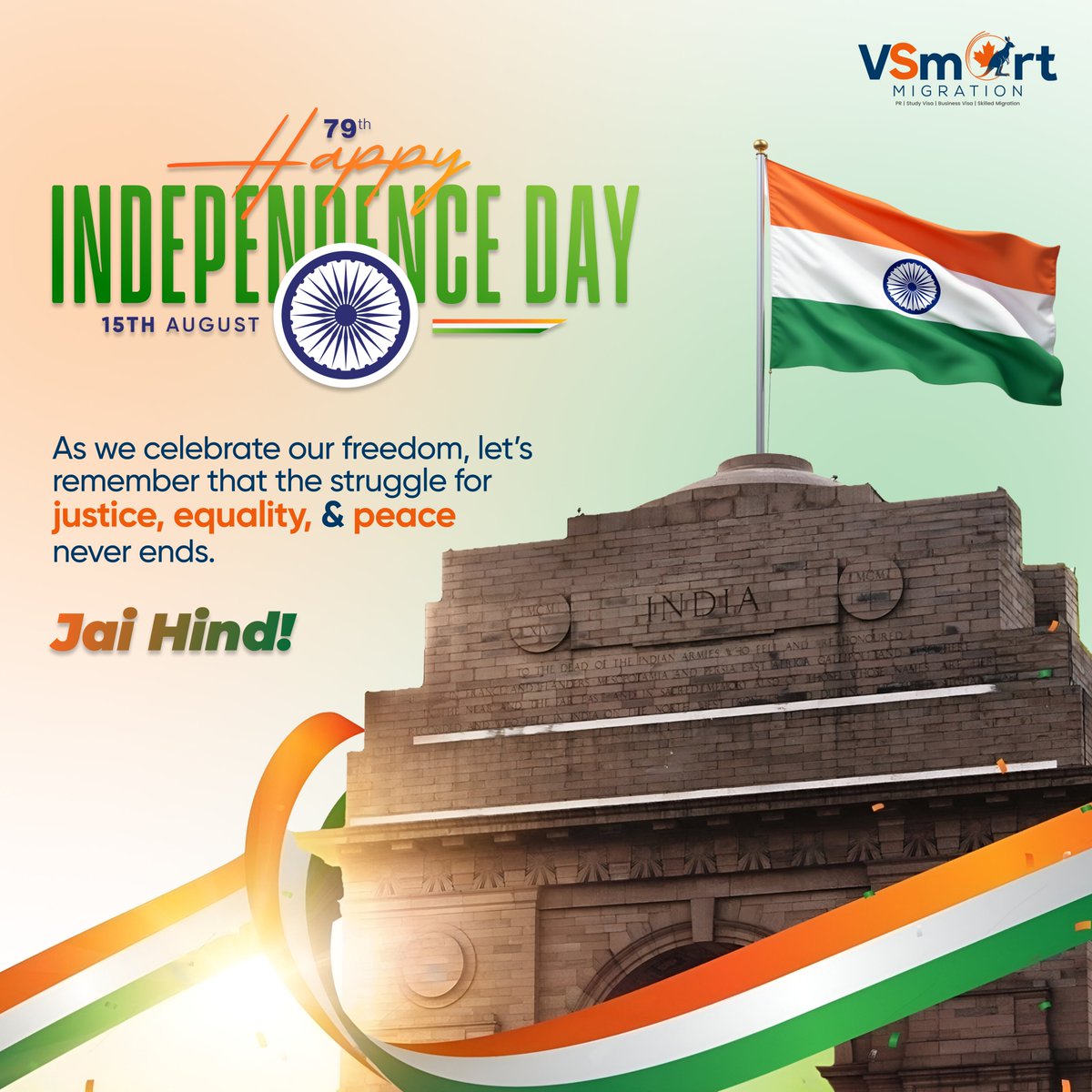 vsmartmigration's tweet photo. 🇮🇳✨ As we celebrate our freedom, let’s remember that the journey for justice ⚖️, equality 🤝, and peace 🕊️ continues every day.
Let’s honor the spirit of our nation by striving for a better tomorrow 🌟.
 Jai Hind! 🙏💚
#IndependenceDay #JaiHind #VSmartWishes #ProudToBeIndian https://t.co/BqedSJos5e