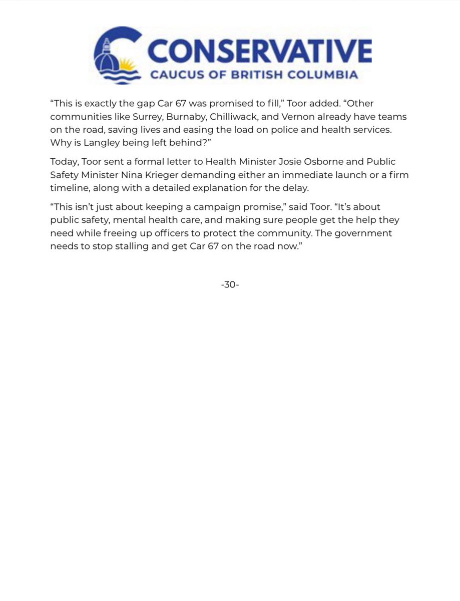 ToorJody's tweet photo. Car 67 isn’t stalling, the government is.
The car is ready. The officers are ready. The community is ready.
Everyone is waiting on the BC NDP to act on their broken election promise.
Today, I’m demanding the urgent implementation of Car 67 in Langley, or a clear answer on what’s causing the delay and when we can expect it on the road so we can make sure people are getting the mental health supports they need and we can free up officers to protect the community.
#langleywillowbrook #mentalhealth #healthcare #langleycity #healthcrisis