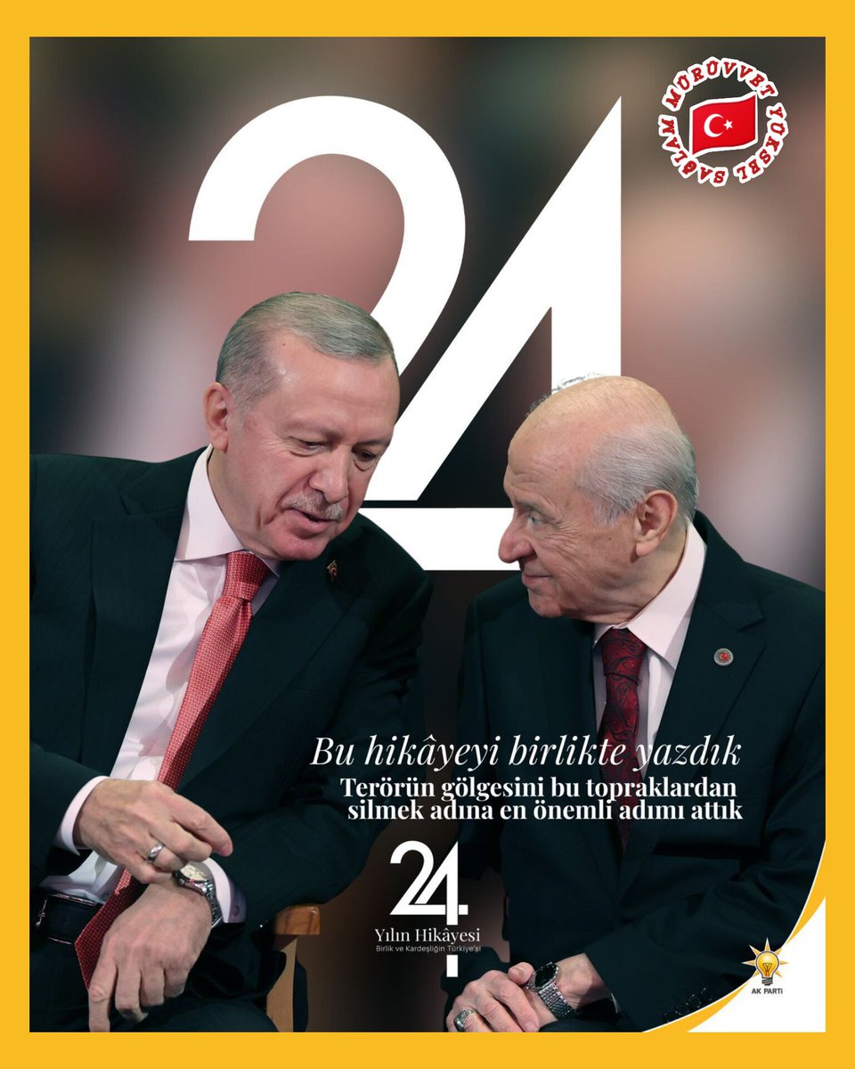 Bu hikâyeyi #BirlikteYazdık
Terörün gölgesini
bu topraklardan silmek adına en önemli adımı attık

#24YılınHikâyesi

Birlik ve Kardeşliğin Türkiyesi

#AKParti24Yaşında