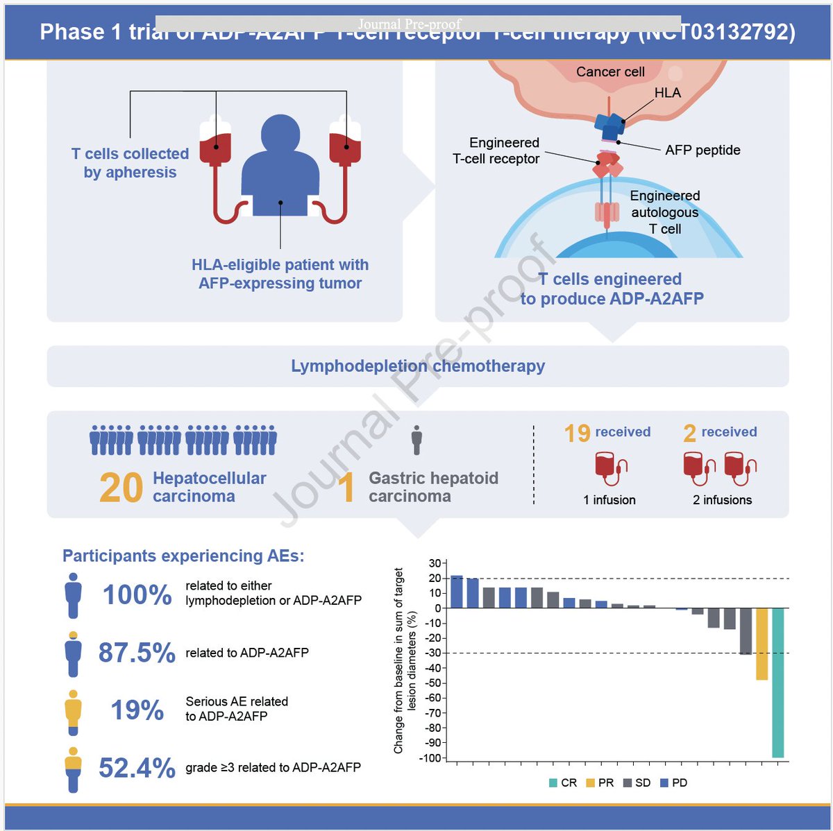 Arndt Vogel (@arndtvogel) on Twitter photo Phase I trial of ADP-A2AFP TCR T-cell therapy in patients with advanced HCC or gastric hepatoid carcinoma
<a href="/JHepatology/">Journal of Hepatology</a>
doi.org/10.1016/j.jhep…
👉autologous T-cell therapy targeting AFP
🧐Still early, but we are moving to🎯 & cell therapies in HCC
<a href="/myESMO/">ESMO - Eur. Oncology</a> <a href="/EASLedu/">EASL Education</a> <a href="/ILCAnews/">ILCA</a> Phase I trial of ADP-A2AFP TCR T-cell therapy in patients with advanced HCC or gastric hepatoid carcinoma
<a href="/JHepatology/">Journal of Hepatology</a>
doi.org/10.1016/j.jhep…
👉autologous T-cell therapy targeting AFP
🧐Still early, but we are moving to🎯 & cell therapies in HCC
<a href="/myESMO/">ESMO - Eur. Oncology</a> <a href="/EASLedu/">EASL Education</a> <a href="/ILCAnews/">ILCA</a>