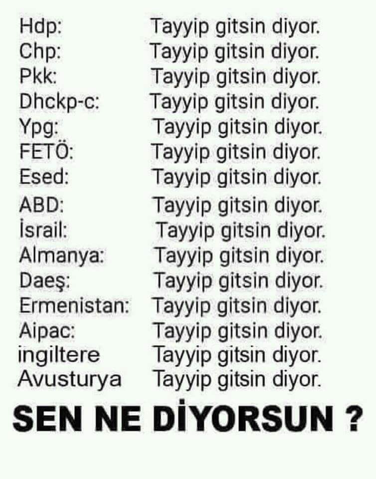 Onlar, Recep Tayyip Erdoğan 
gitsin diyor. 

Peki ya sen ne diyorsun?

Sonuna Kadar Erdoğan 🇹🇷