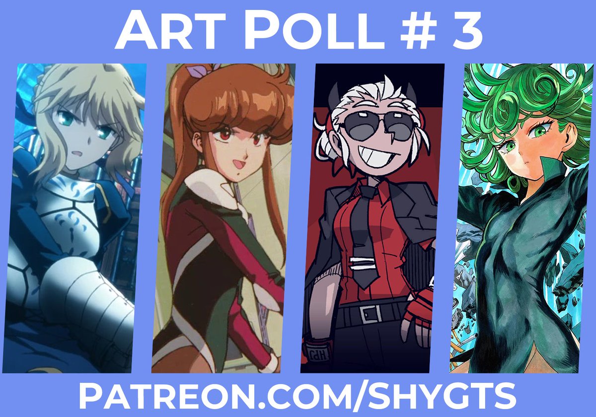 Art Poll #3 is out !
It's open for paid members on the orange site and will end the 17th of August at 23:59/11:59pm CEST (UTC+2) patreon.com/ShyGTS