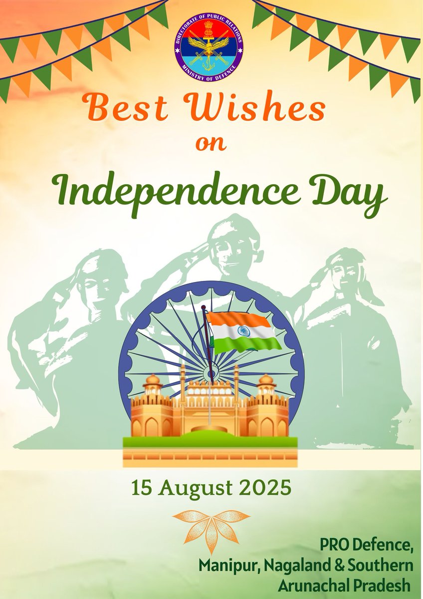 prodefkohima's tweet image. 🇮🇳 #India celebrates its #79thIndependenceDay with pride and gratitude, honouring the sacrifices of our freedom fighters and the spirit of our nation.

🫡 From the #Tricolour flying high to the unity in diversity that defines us, today is a tribute to our journey and aspirations.