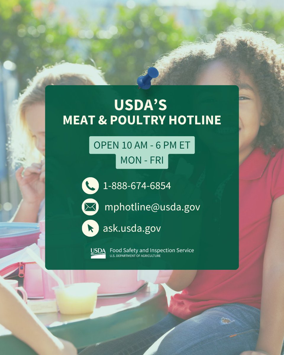 USDA Food Safety & Inspection Service (@usdafoodsafety) on Twitter photo Public health is our top priority, and your life is worth our time! Contact the Meat & Poultry Hotline with your food safety questions. 📲 #BackToSchool Public health is our top priority, and your life is worth our time! Contact the Meat & Poultry Hotline with your food safety questions. 📲 #BackToSchool
