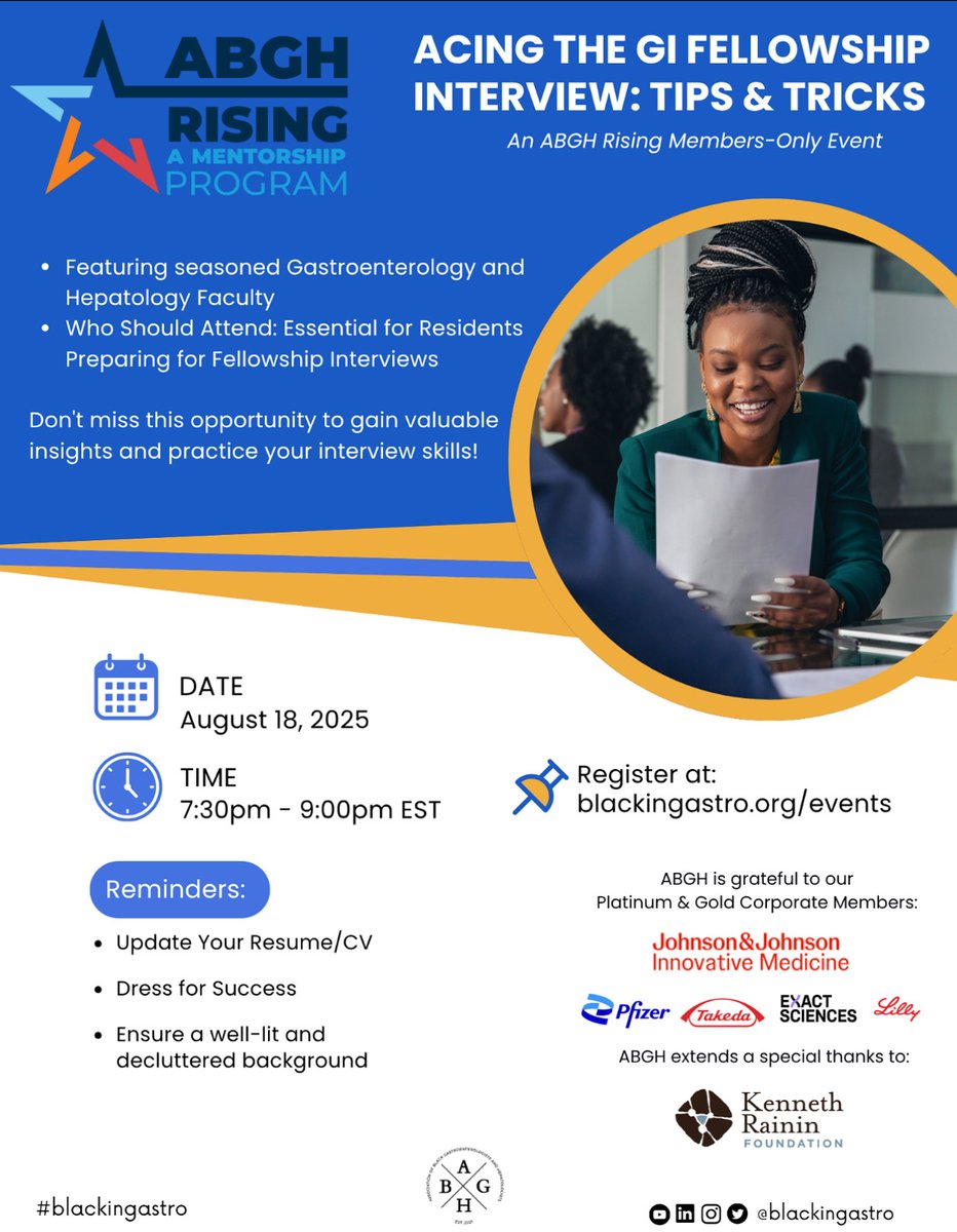 Monday, August 18th join us for Tips &amp; Tricks on acing your GI Fellowship interview. We’re offering:
👩🏾‍💻Live mock interviews
🗣️Real time advice from experts
✊🏿Proven strategies that boost your confidence

us06web.zoom.us/meeting/regist…