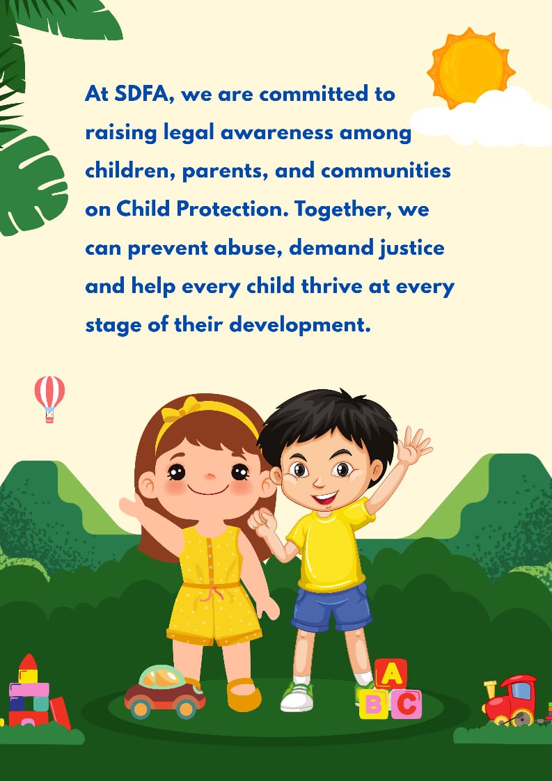 S_DF_A's tweet photo. Our goal as @S_DF_A is to ensure every child lives in a safe, nurturing environment, free from harm and exploitation.
Join us in protecting childhoods and championing #RightsForEveryChild.

#ChildRights #LegalAwareness #ChildProtection #EducationForAll https://t.co/R5SllkKSBX