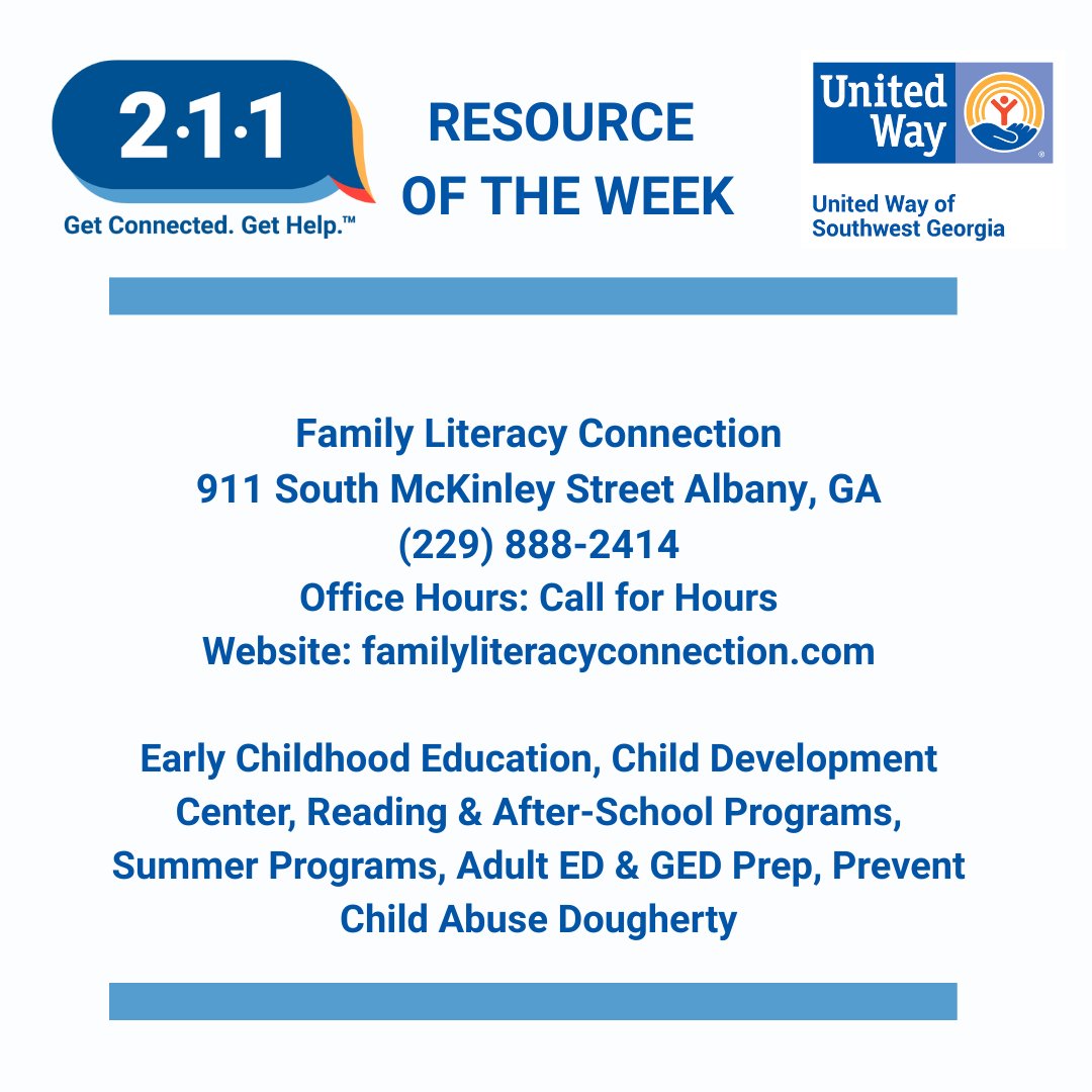 UnitedWaySWGA's tweet photo. 🌟 Community Resource of the Week 🌟
Looking for support or services in your area? This week, we’re spotlighting Family Literacy Connection.
#CommunitySupport #LocalResources #HelpingHands #211Resource https://t.co/NlIOhR9ap4