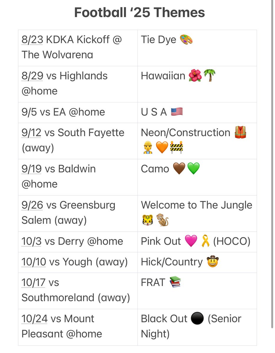 updated football schedule - hoco game is now oct 3rd 😁