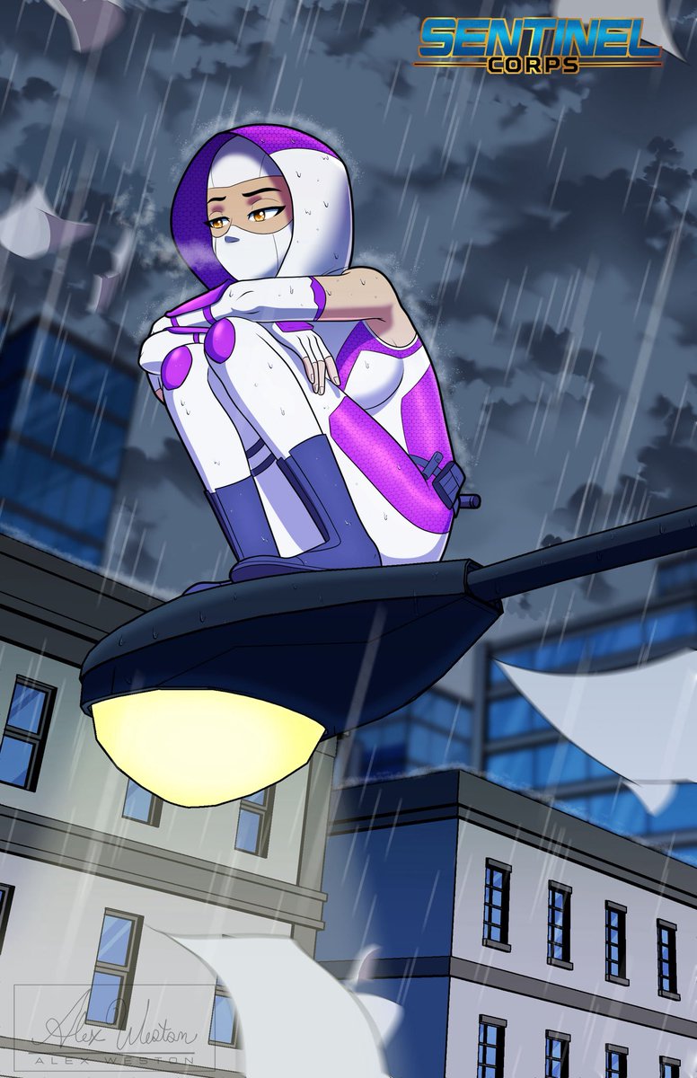 On patrol, Miss Mimic is caught in another Sapphire City downpour. Better than bullets, sure—but she still wishes Takumi had built an umbrella feature into her omni-staff.
#superheroes #sentinelcorps #oc #indiecomics