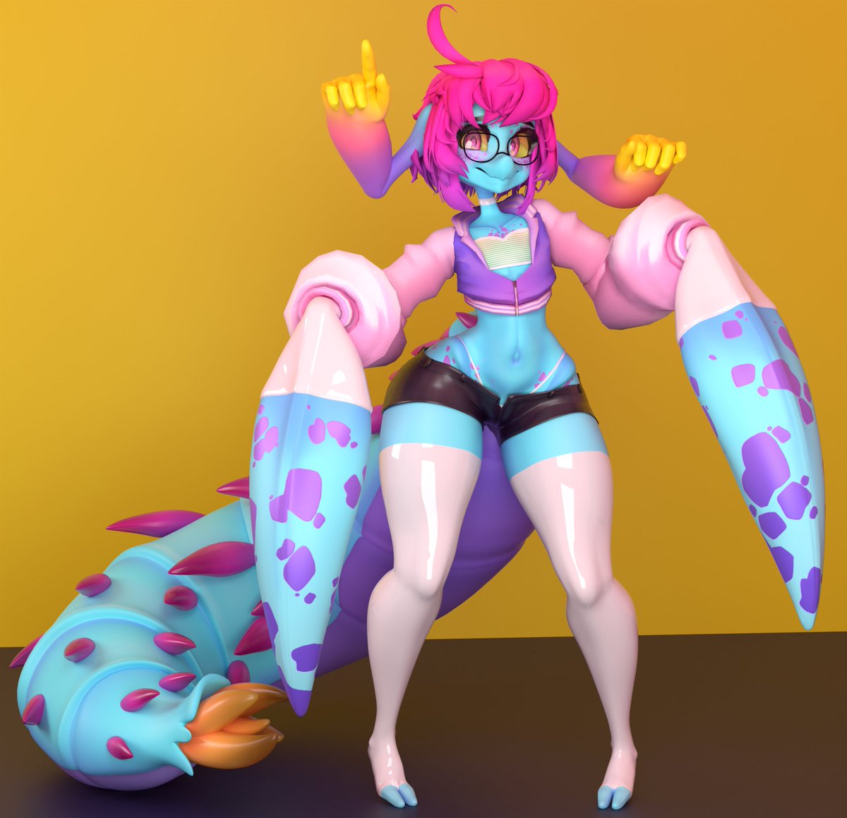 She's was told to "pose cute". This was probably her best attempt~ 

Some fanart for <a href="/slugbox/">スラッグボックス</a> featuring Cteno by <a href="/LueLuxe/">LueLuxe - VRChat/ VTuber 3D Models</a>