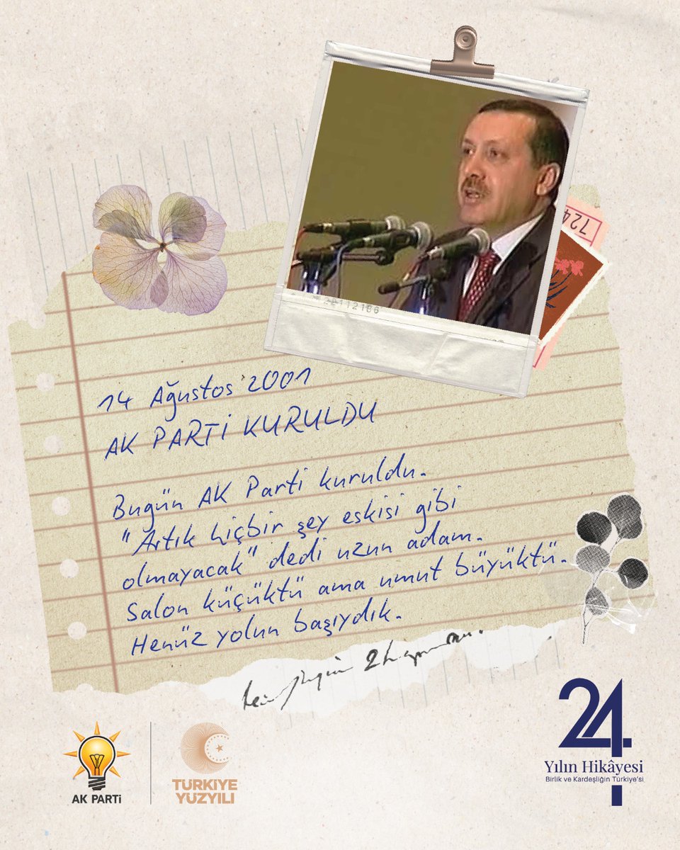 Küçük bir salonda başlayan yolculuğumuz, bugün milyonların gönlünde yaşıyor.
14 Ağustos 2001’den bugüne, hep birlikte Türkiye Yüzyılı’na.
#BirlikteYazdık