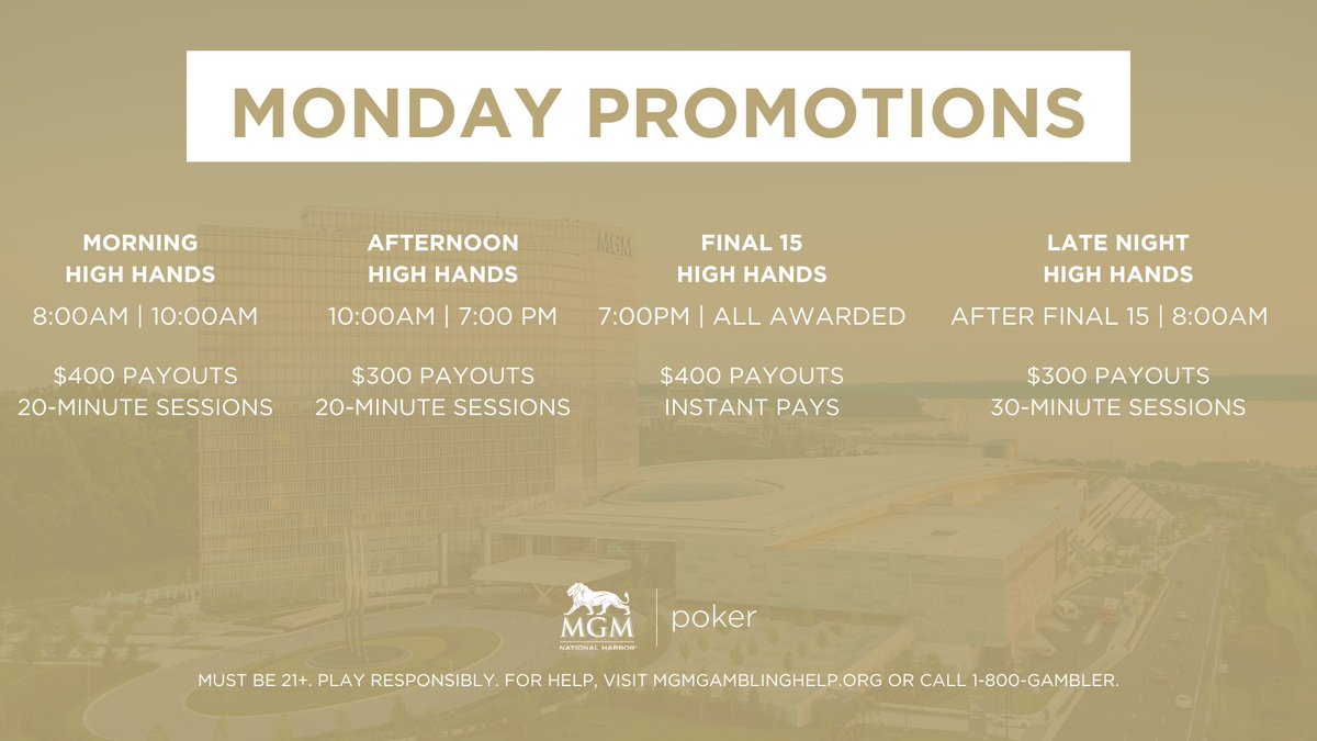 MGMNH_Poker's tweet photo. Monday 8/18 – #Monumental Monday

🏛 Monumental Stacks kicks off + 🎲 8-Game Mix for the #MixedGame faithful.

⚡ Insta-Pays hit at 7P — let’s go big.
#PPO2025 #MGMNH #PokerLife #HighHands https://t.co/9H0z9gFK4u
