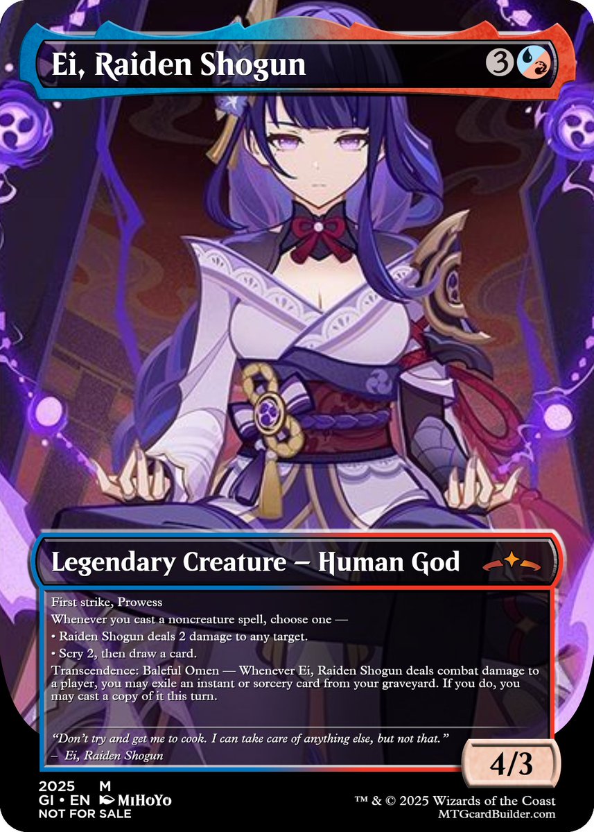 Got bored & decided to make some #proxy #MagicTheGathering cards based on  #GenshinImapact. This one in particular is on Ei the #RaidenShogun. What do  you all think? Any #MTG & Genshin Impact