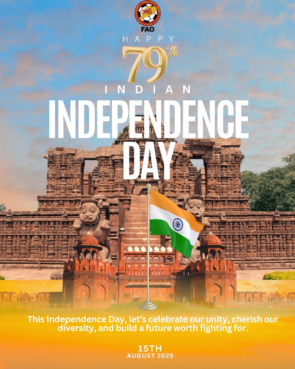 FootballOdisha's tweet photo. ⚽🇮🇳 This Independence Day, we celebrate the spirit of freedom, unity, and the beautiful game that brings us together.
Jai Hind! ✊ #IndependenceDay #FAOOdisha #FootballForFreedom #JaiHind https://t.co/8RsQU5HGtJ
