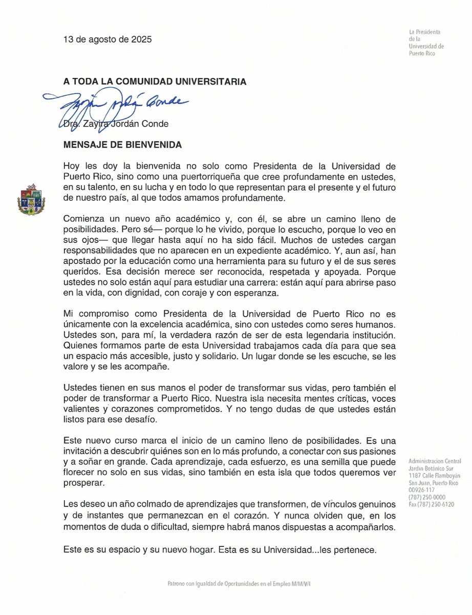 [Por si no lo viste] l La presidenta de la Universidad de Puerto Rico, les envía un cálido mensaje de bienvenida. 💙🦈

#zonatiburon #zonadeexito
